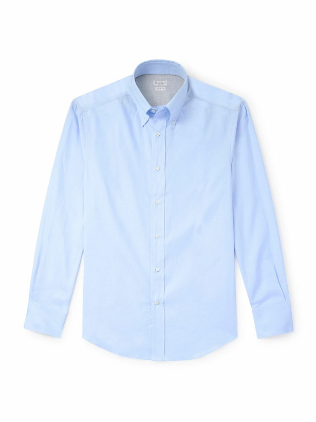 Photo: Brunello Cucinelli - Slim-Fit Button-Down Collar Cotton Oxford Shirt - Blue