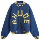 Rhude Men's Varsity Logo Bomber Jacket in Navy/Yellow