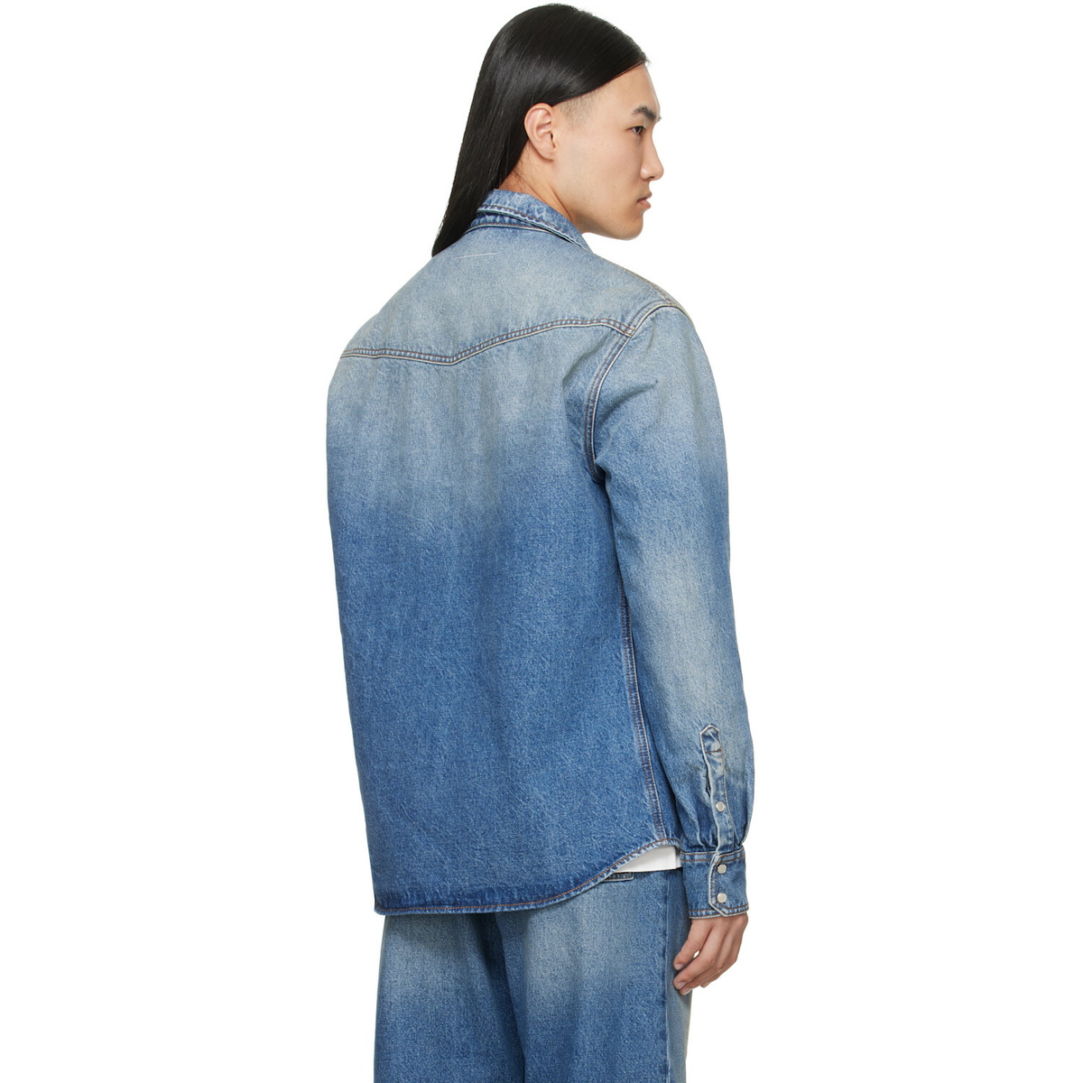 MM6 Maison Margiela Blue Long-Sleeved Denim Shirt