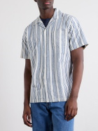 Drake's - Camp-Collar Striped Cotton-Poplin Shirt - Blue
