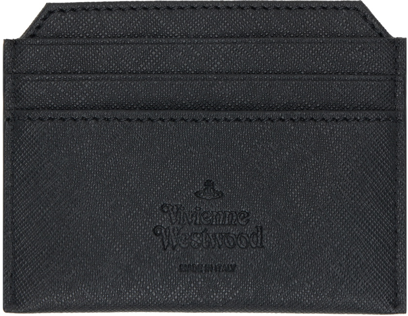 【VIVIENNE WESTWOOD】Saffiano Slim Card Holder Black 25SS Vivienne Westwood Black Saffiano Slim Card Holder - Bags