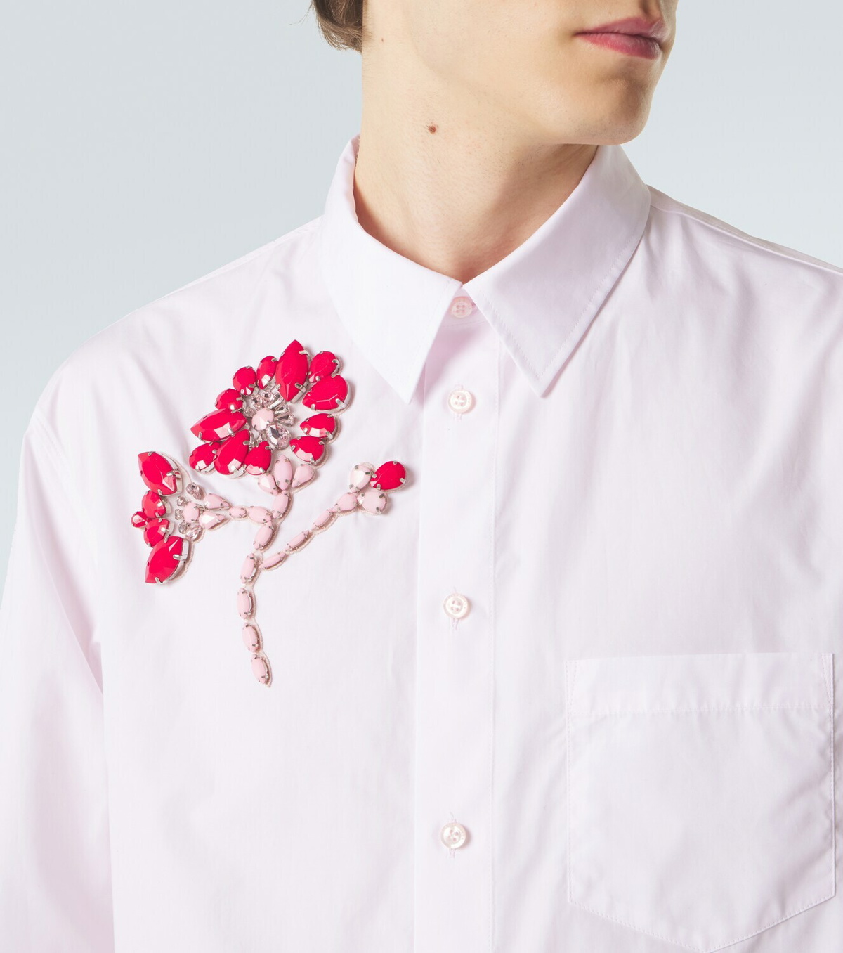 Simone Rocha Floral-appliqué cotton poplin shirt