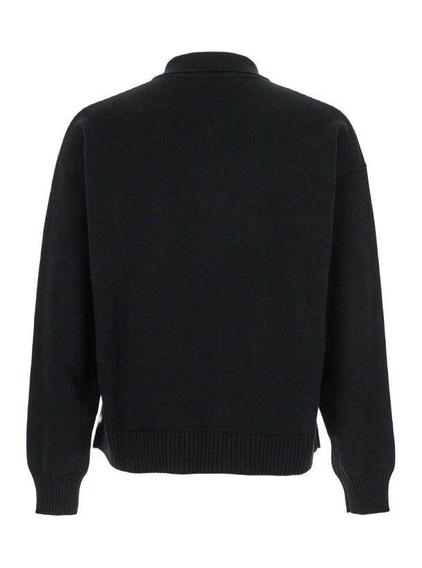 Photo: Versace Black Cardigan With Classic Collar And Logo Plaque On The Front In Cashmere And Cotton Blend Woman