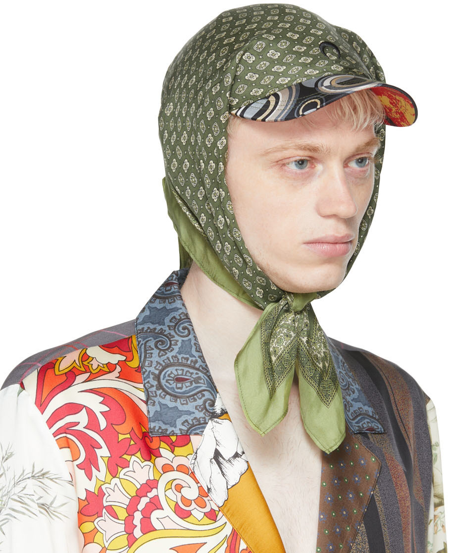 Marine Serre Black & Green Hybrid Scarf Cap Marine Serre