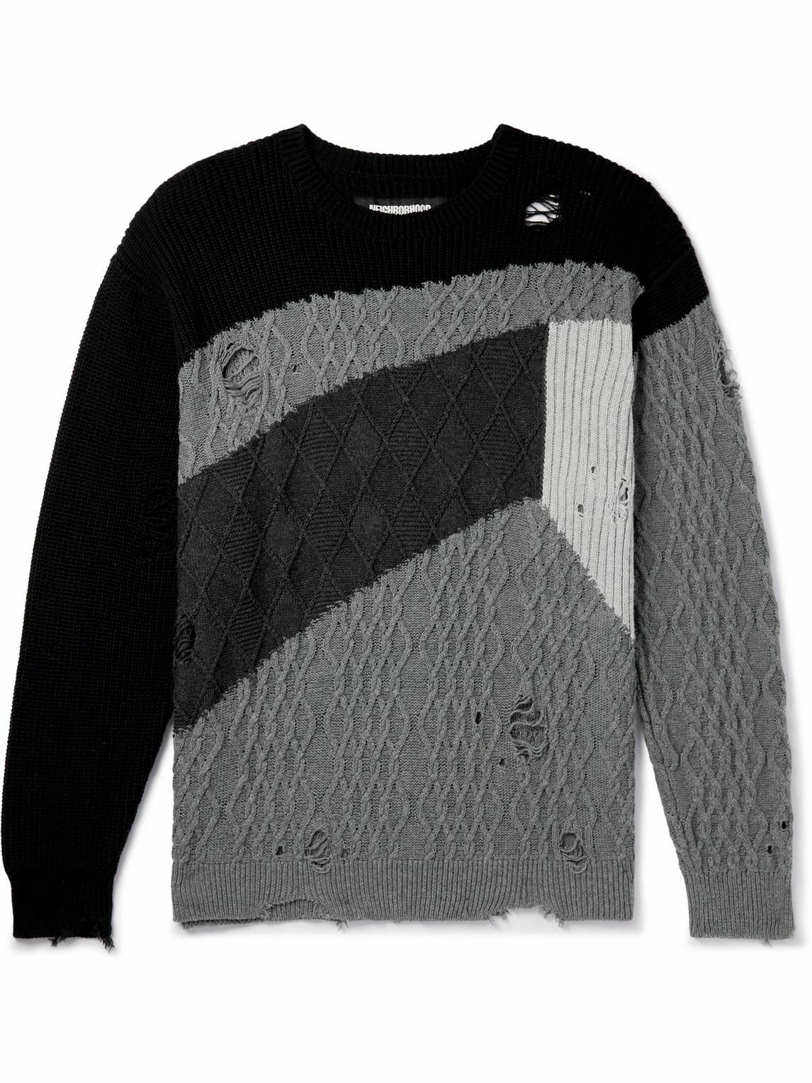 Neighborhood - Distressed Patchwork Cable-Knit Cotton Neighborhood - Distressed Patchwork Cable-Knit Cotton