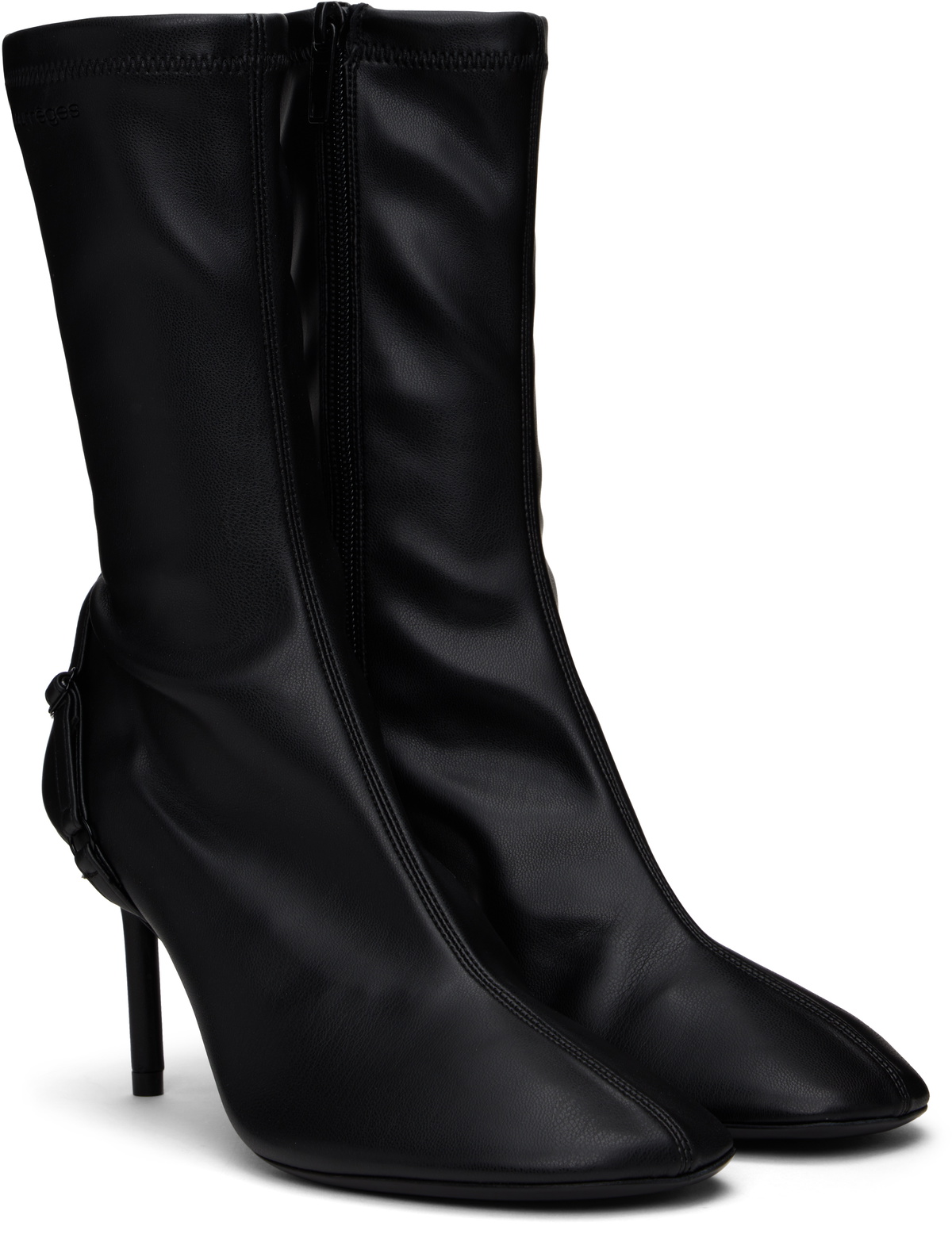 【関税&送料込】Courreges Black Leather Ankle Boots Courrèges Black Oblique Stretch Leather Effect Ankle Boots