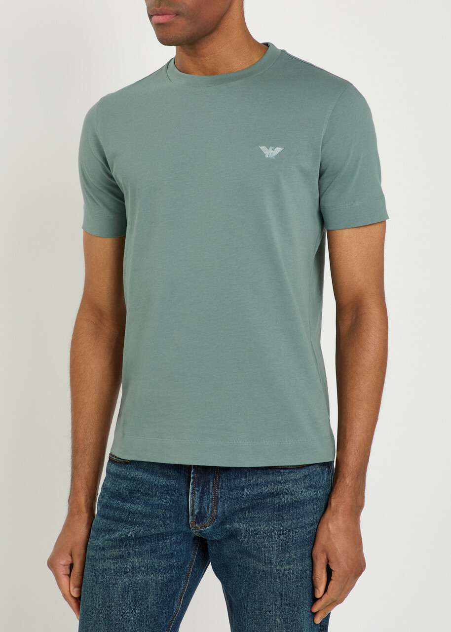 Emporio Armani Logo-embroidered Cotton T-shirt Blue