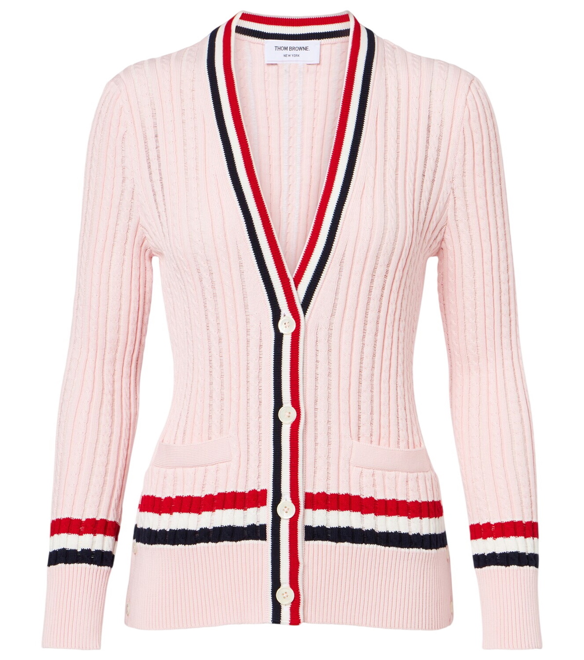 Thom Browne Pink Milano Stitch 4-Bar Cardigan Thom Browne