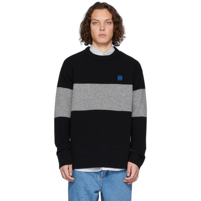 Photo: Loewe Black and Grey Stripe Anagram Sweater