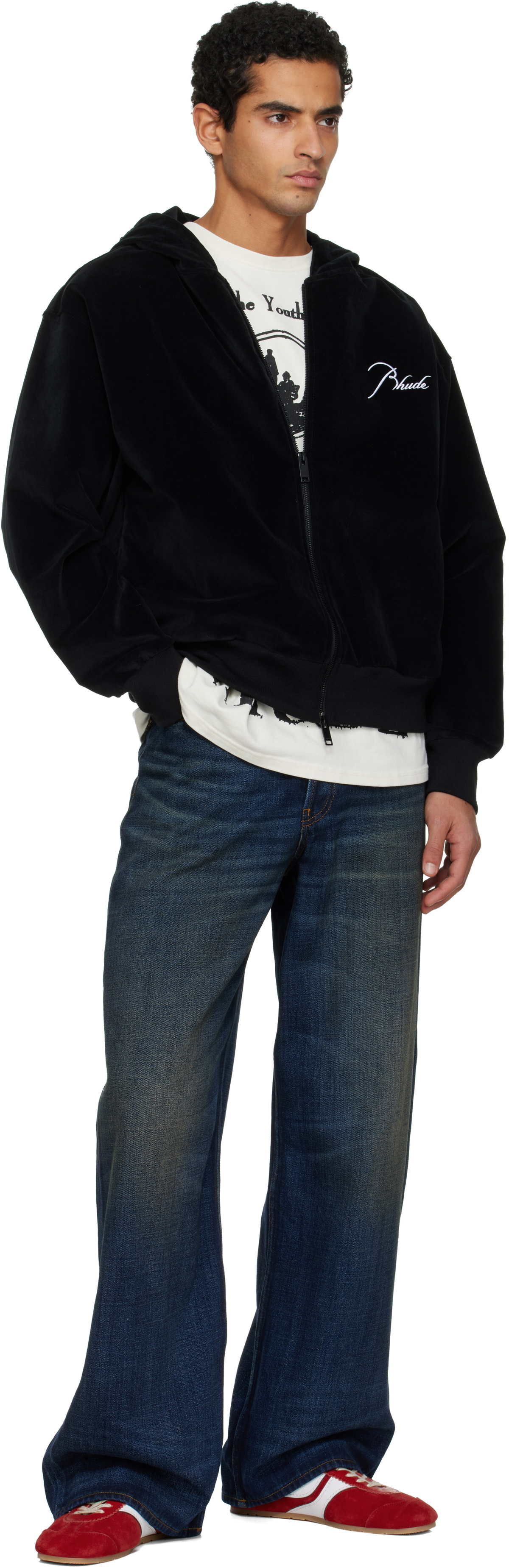 Rhude Black Velour Classique Zip-Up Hoodie
