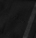 Brioni - Logo-Embroidered Striped Herringbone Wool Scarf - Black