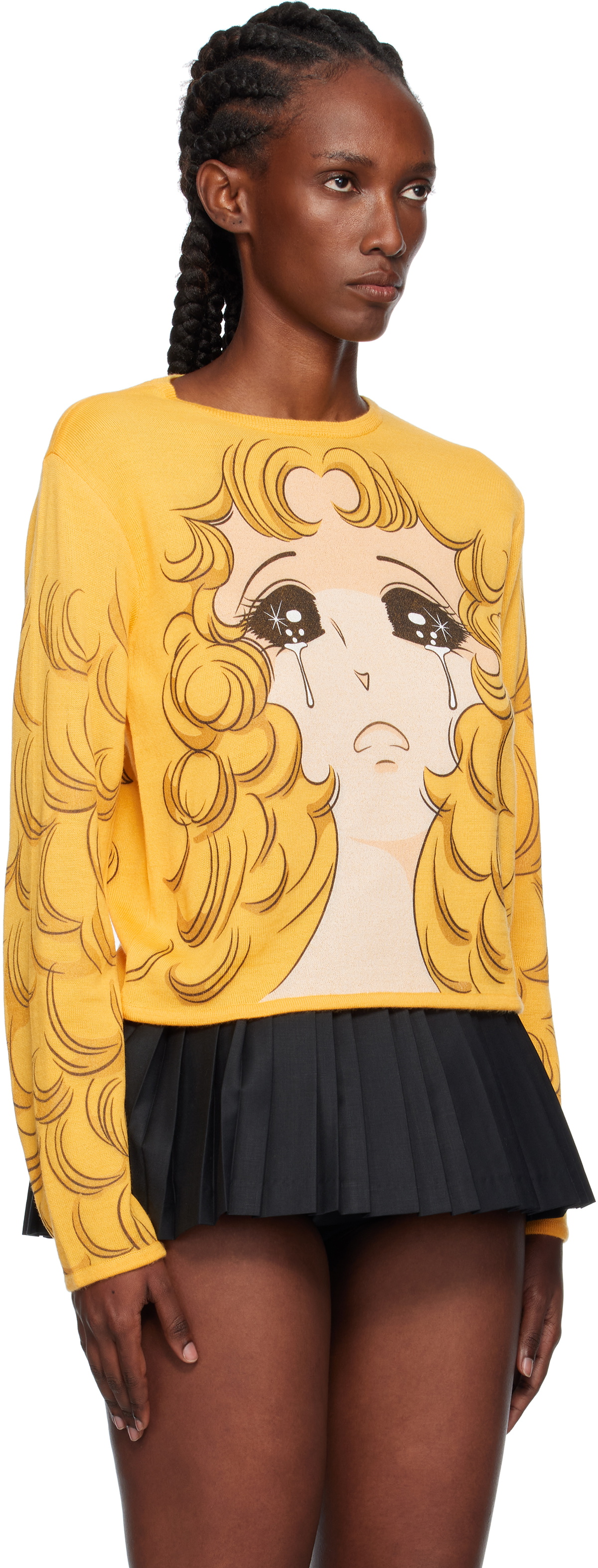 Pushbutton Yellow Crying Girl Fitted Knit Sweater