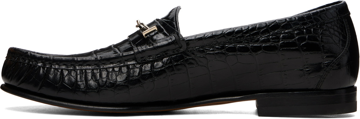 TOM FORD Black Croc Double T Oscar Loafers