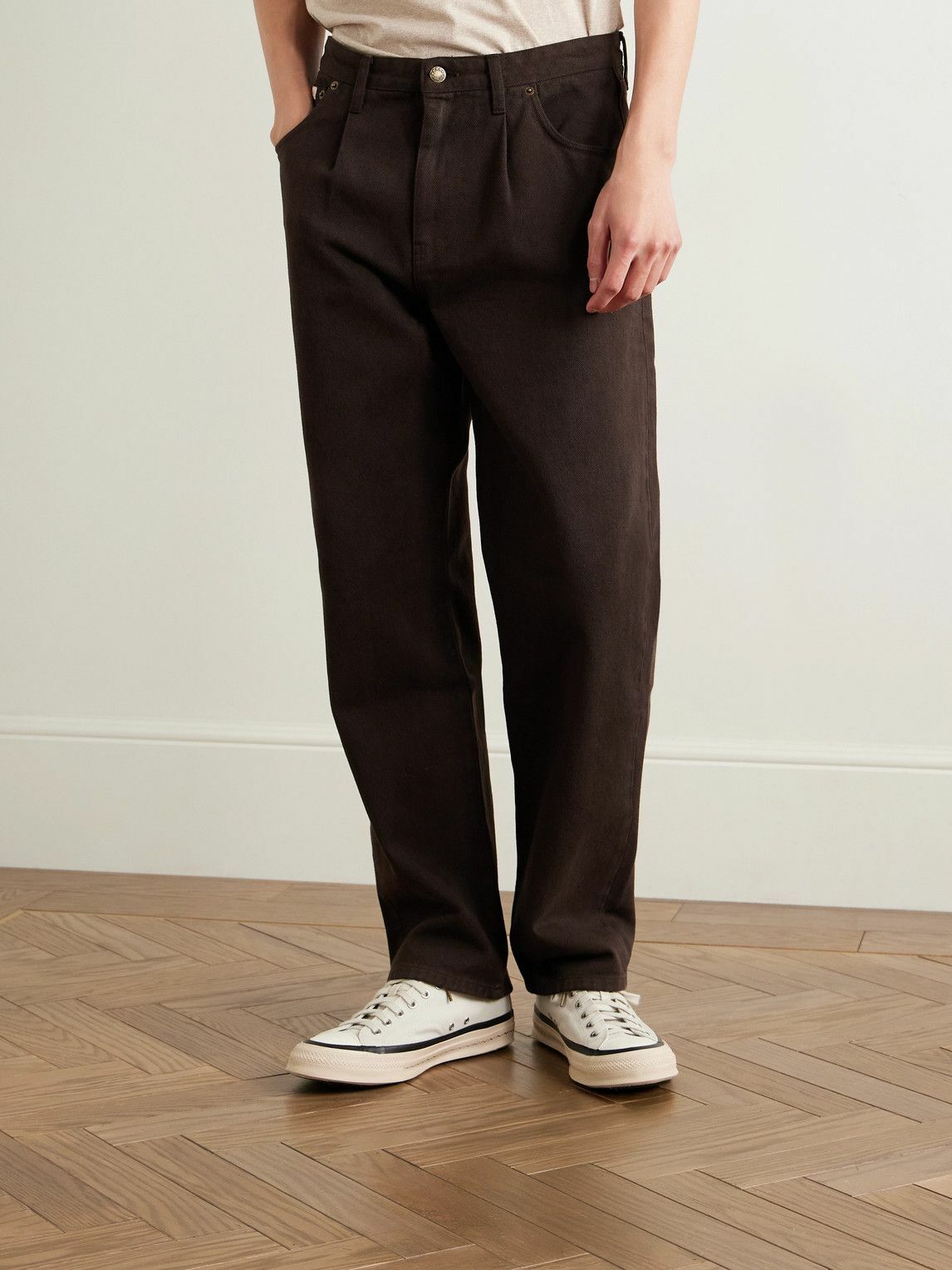 Noah - Straight-Leg Pleated Brushed Organic Cotton-Twill Trousers
