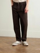 Noah - Straight-Leg Pleated Brushed Organic Cotton-Twill Trousers - Brown