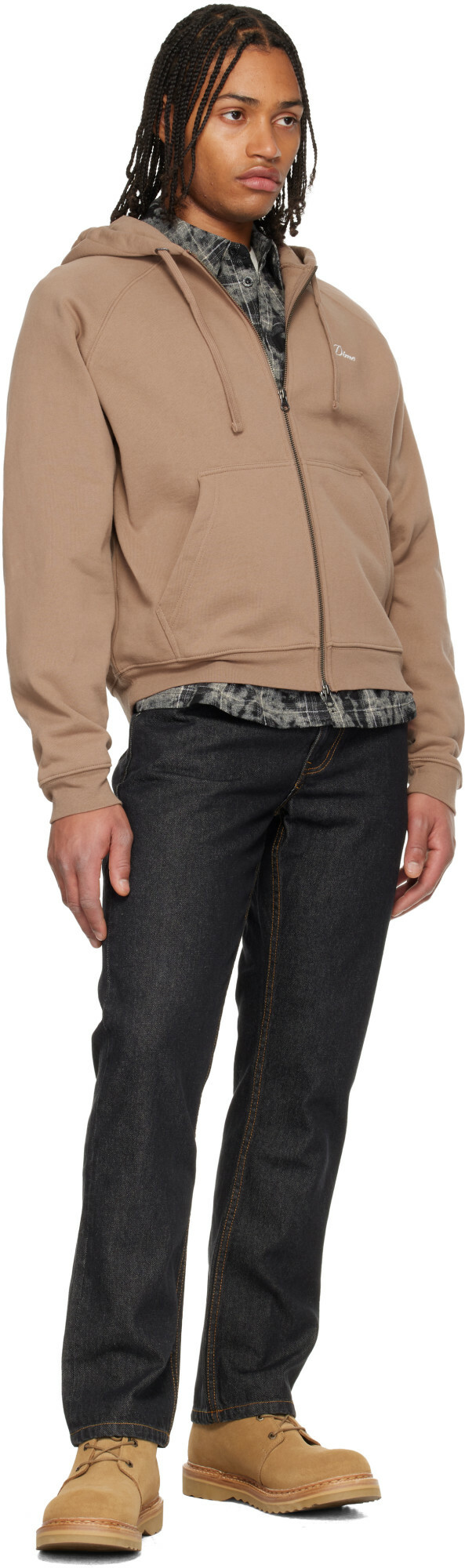 Dime Taupe Cursive Small Logo Zip Hoodie