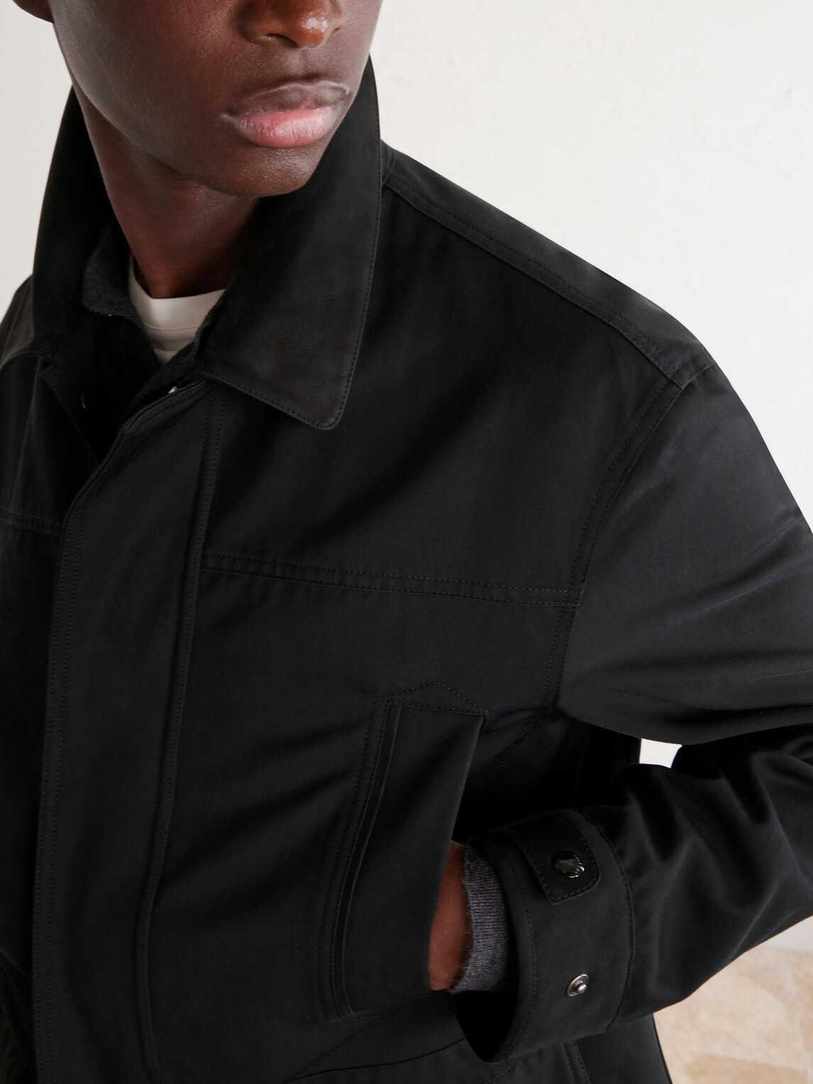 TOM FORD - Suede-Trimmed Cotton-Blend Twill Jacket - Black