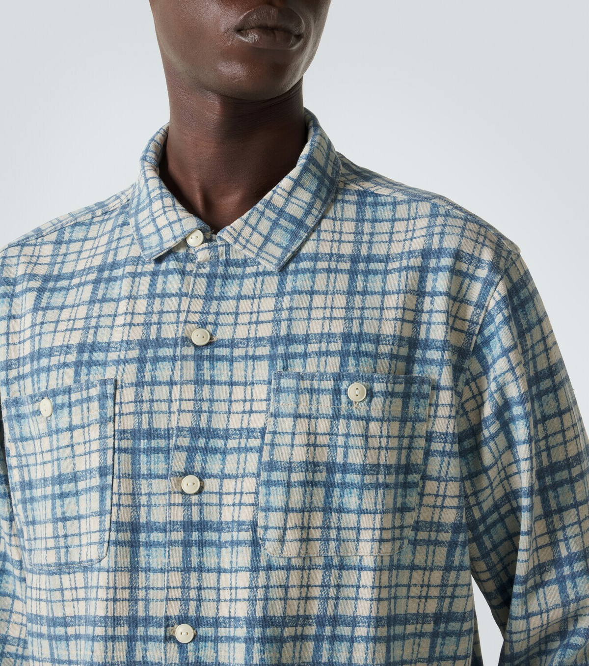 RRL Plaid cotton and linen jersey shirt