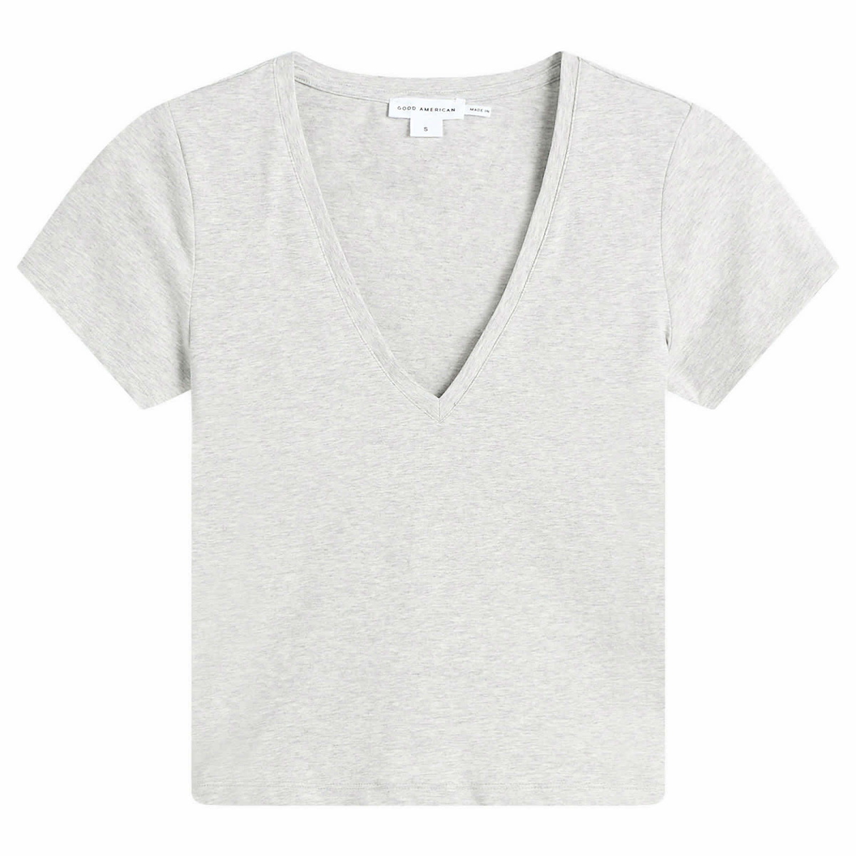 Good American Women's Super Stretch V-Neck Baby T-Shirt in Heather Grey