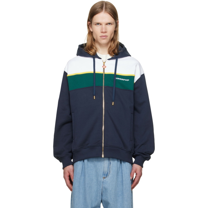 Photo: Casablanca Navy Panelled Zip Up Hoodie