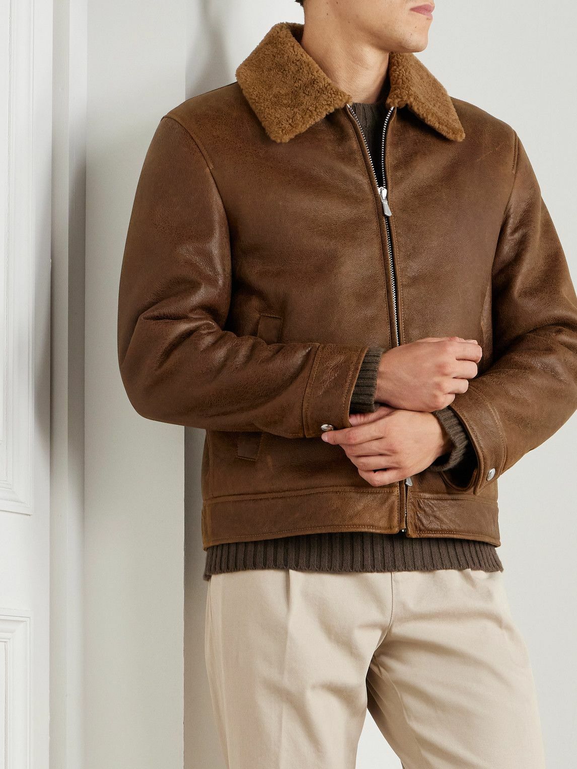 Eleventy - Slim-Fit Shearling Jacket - Brown
