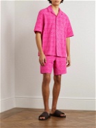 Marine Serre - Camp-Collar Cotton-Blend Terry Jacquard Shirt - Pink