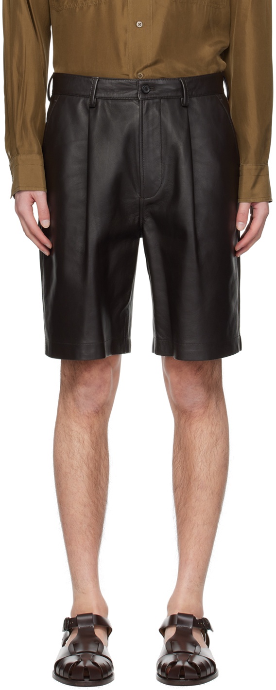Photo: GANT 240 MULBERRY STREET Brown Pleated Leather Shorts