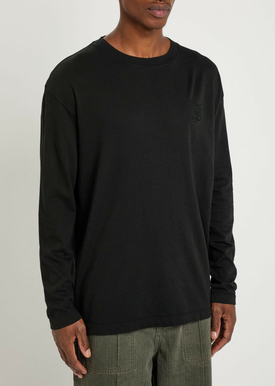 The Elder Statesman Pica Logo-embroidered Cotton and Cashmere-blend top Black