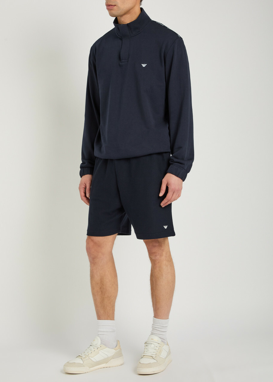 Emporio Armani Logo-embroidered Half-zip Cotton-blend Sweatshirt Navy