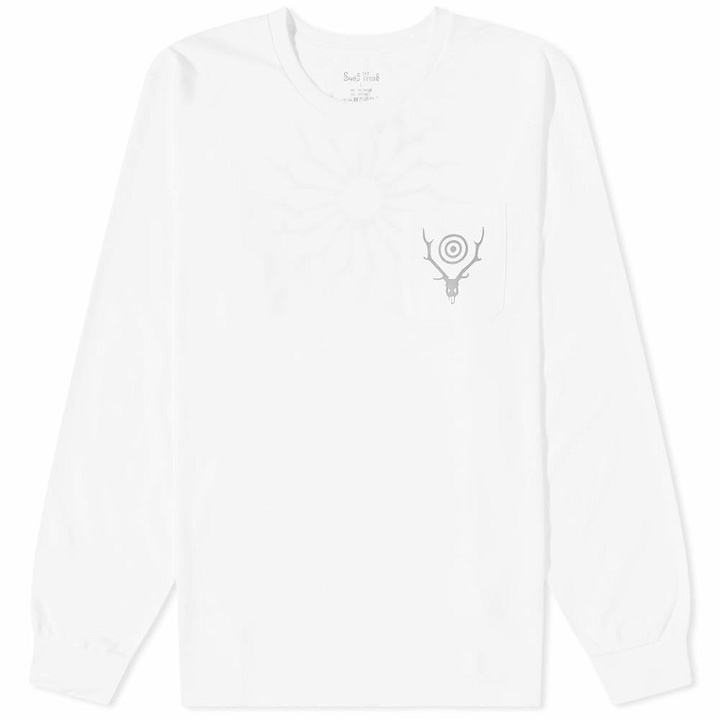 Photo: South2 West8 Men's Long Sleeve Round Pocket Logo T-Shirt in White