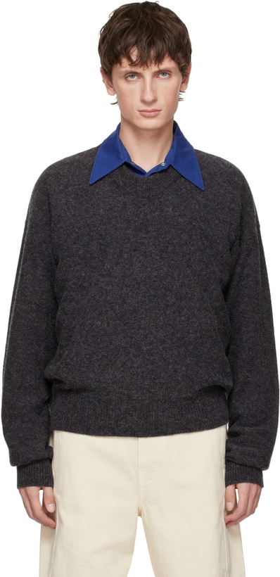 Photo: LEMAIRE Black Boxy V Neck Sweater