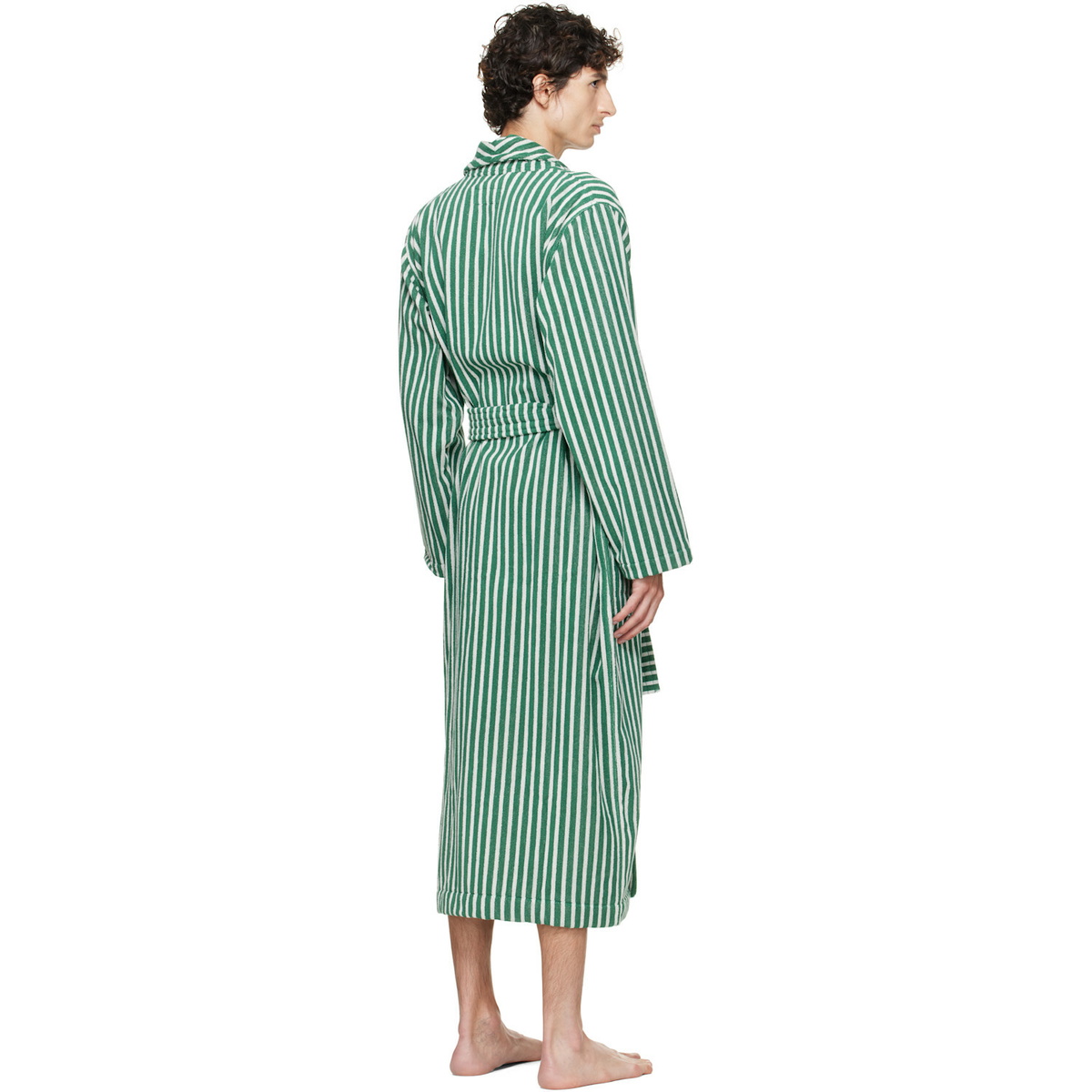 Tekla Green & White Terry Classic Bathrobe