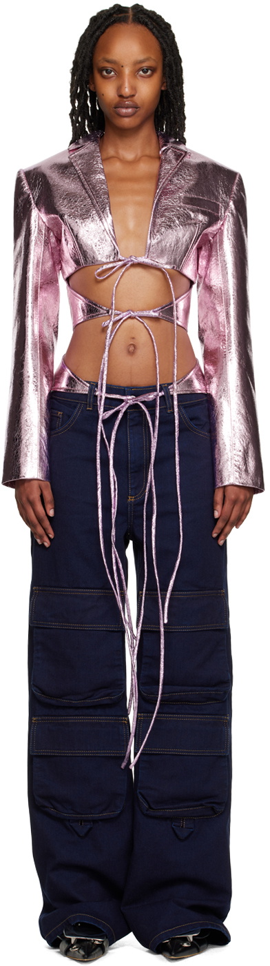 Lado Bokuchava Purple Mirror Shibari Faux-Leather Blazer