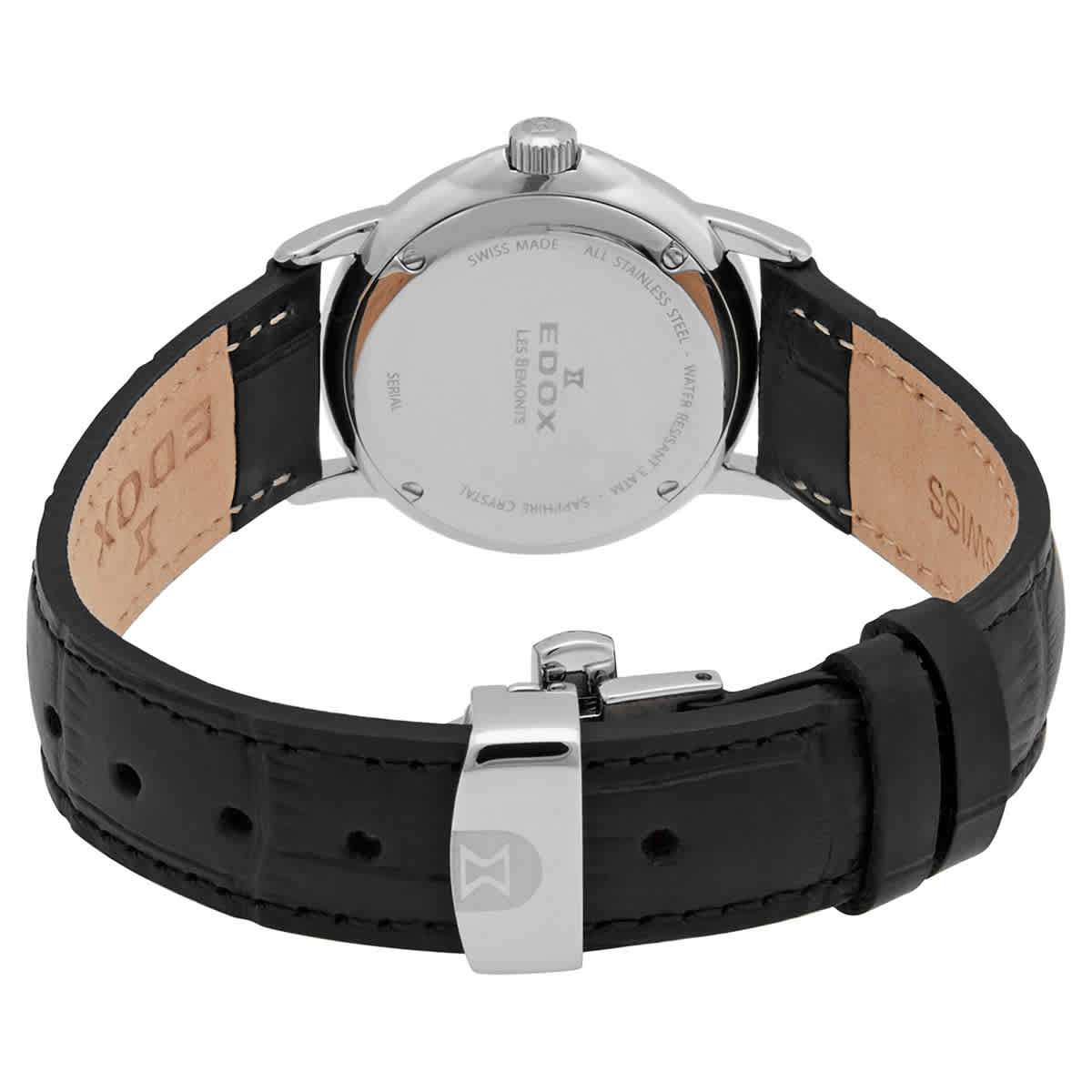 Edox Les Bemonts Mother of Pearl Dial Black Leather Ladies Watch 57001 3 NAIN