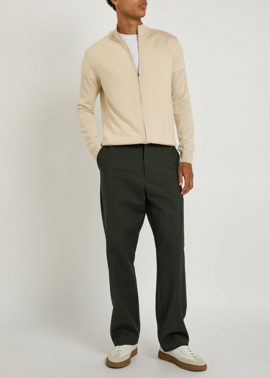 Aurélien Full zip Knit Merino Wool Jumper Light Brown