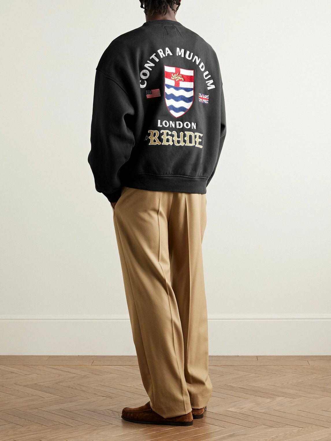 Rhude - London Hound Embroidered Cotton-Jersey Sweatshirt - Black
