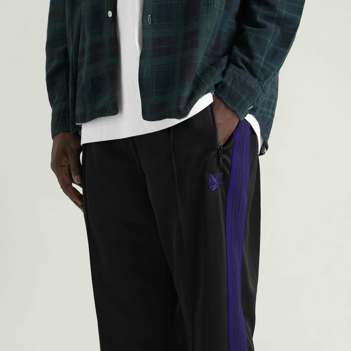 Needles Men's Poly Smooth Zipped Track Pants in Black
