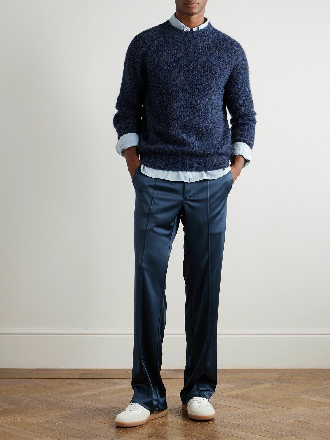 TOM FORD - Straight-Leg Webbing-Trimmed Jersey Track Pants - Blue