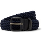 Charvet - 3cm Brown Leather-Trimmed Woven Elastic Belt - Blue