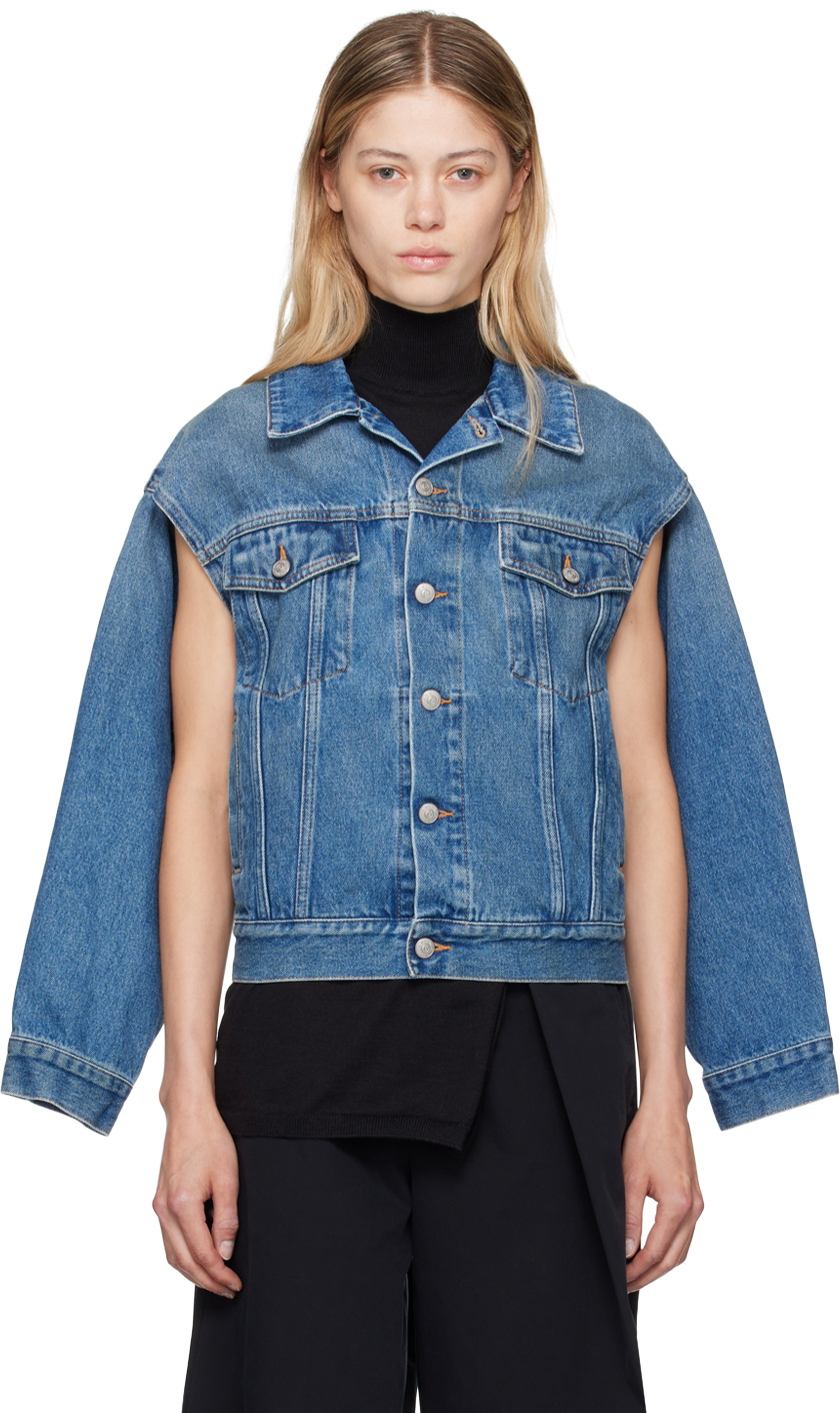 トップス MM6 Maison Margiela Cutoff Denim Top MM6 Maison Margiela Men's Sleeveless Distressed Denim Shirt