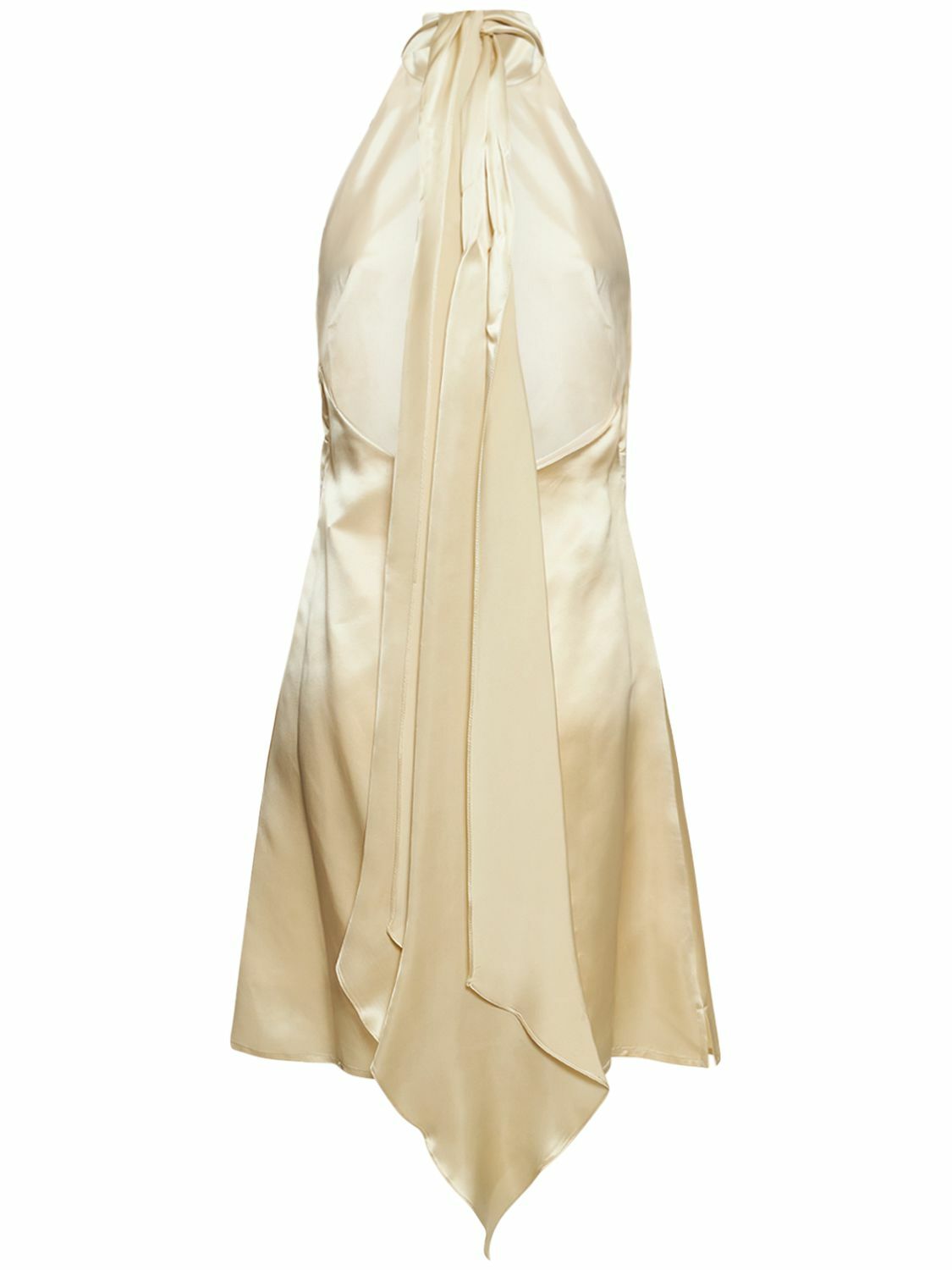 DEVEAUX Reed Cupro Satin Halter Neck Mini Dress