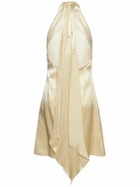 DEVEAUX Reed Cupro Satin Halter Neck Mini Dress
