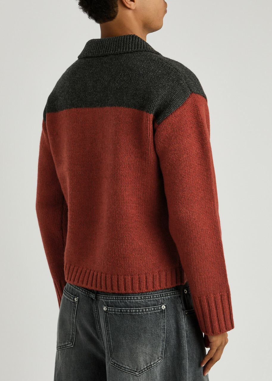 JW Anderson House-intarsia Wool Polo Jumper Dark Brown