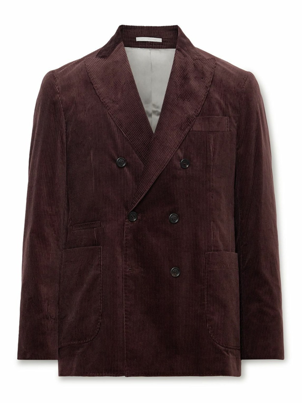 Photo: Brunello Cucinelli - Double-Breasted Cotton-Corduroy Suit Jacket - Burgundy