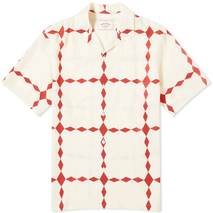 Photo: Portuguese Flannel Men's Diamonds Vacation Shirt in White/Red