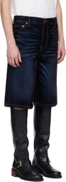 COÛT DE LA LIBERTÉ Navy Zander Stretch Suede Baggy Denim Shorts