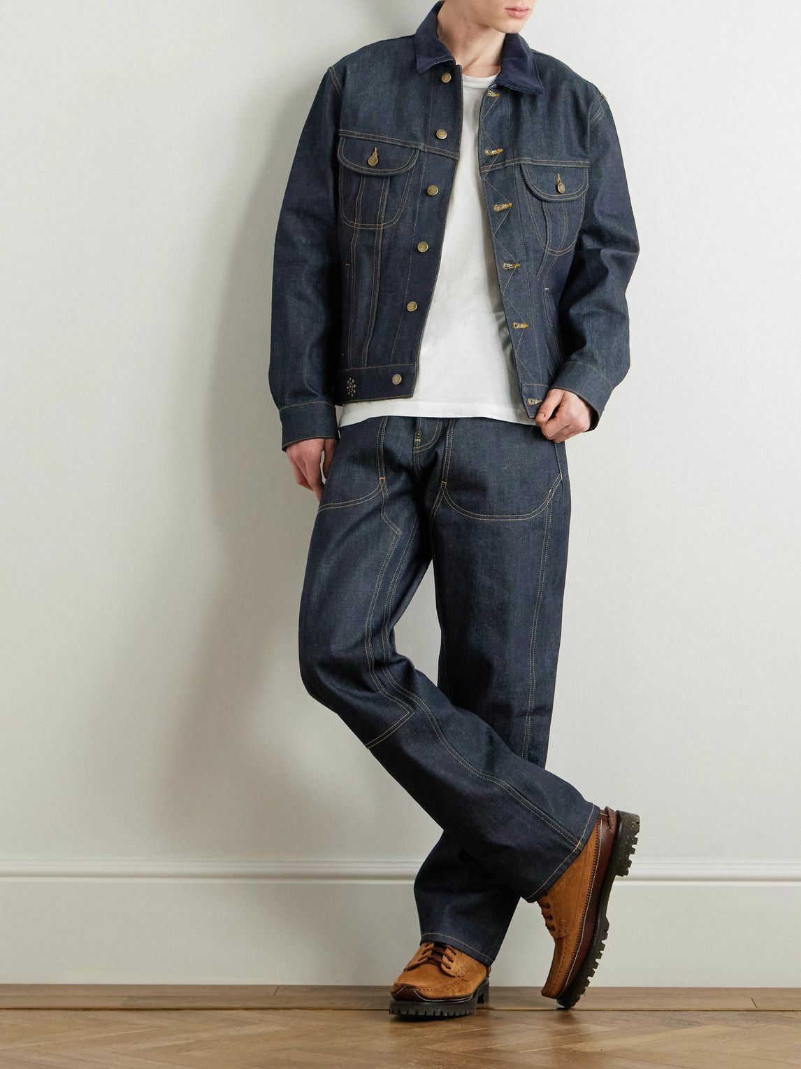 Cherry Los Angeles - Cotton-Blend Corduroy-Trimmed Embellished Denim Jacket - Blue