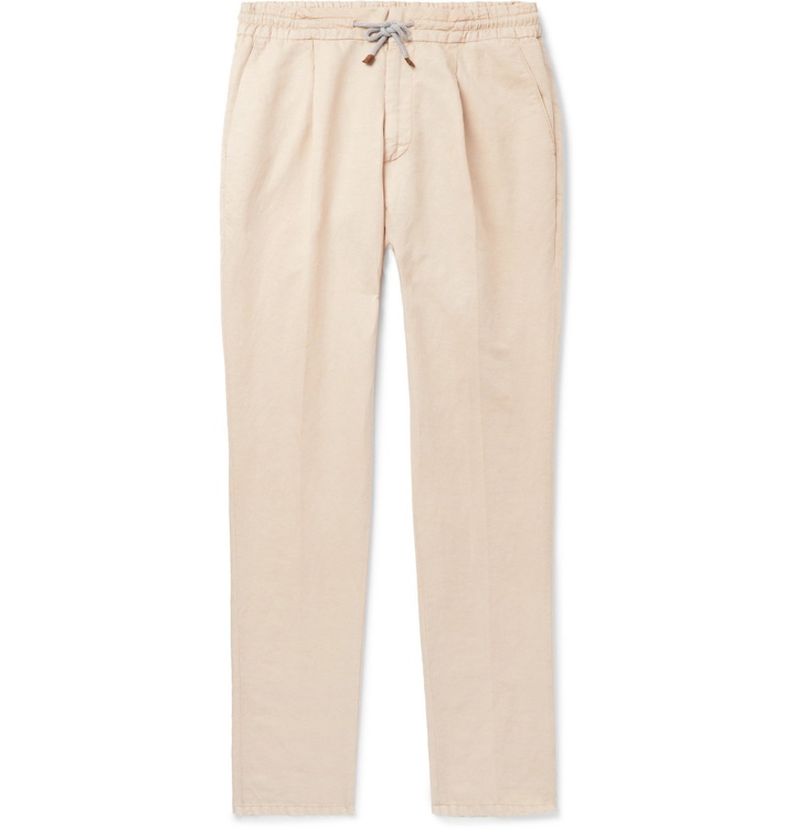 Photo: Brunello Cucinelli - Slim-Fit Linen and Cotton-Blend Drawstring Trousers - Neutrals
