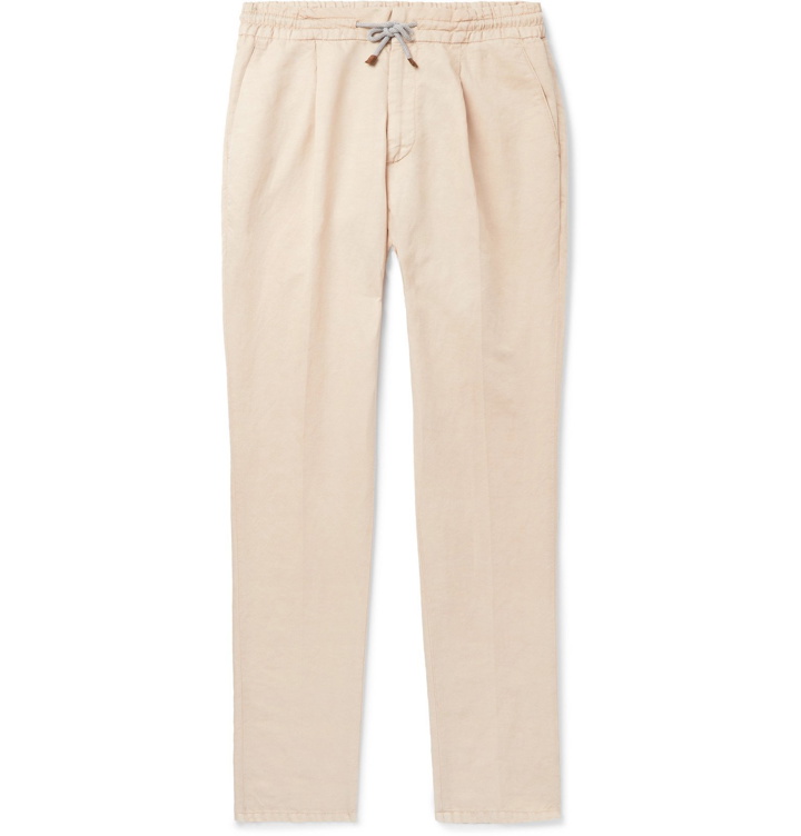 Photo: Brunello Cucinelli - Slim-Fit Linen and Cotton-Blend Drawstring Trousers - Neutrals