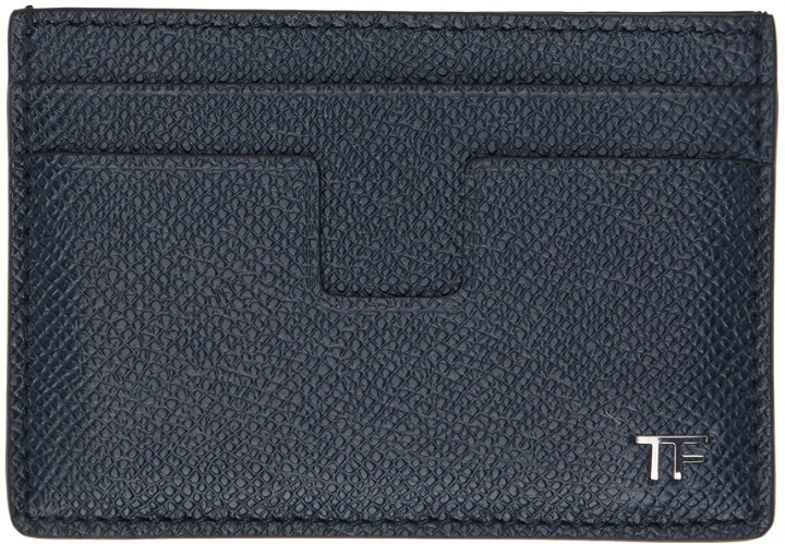 Photo: TOM FORD Navy Small Grain Leather Classic Card Holder